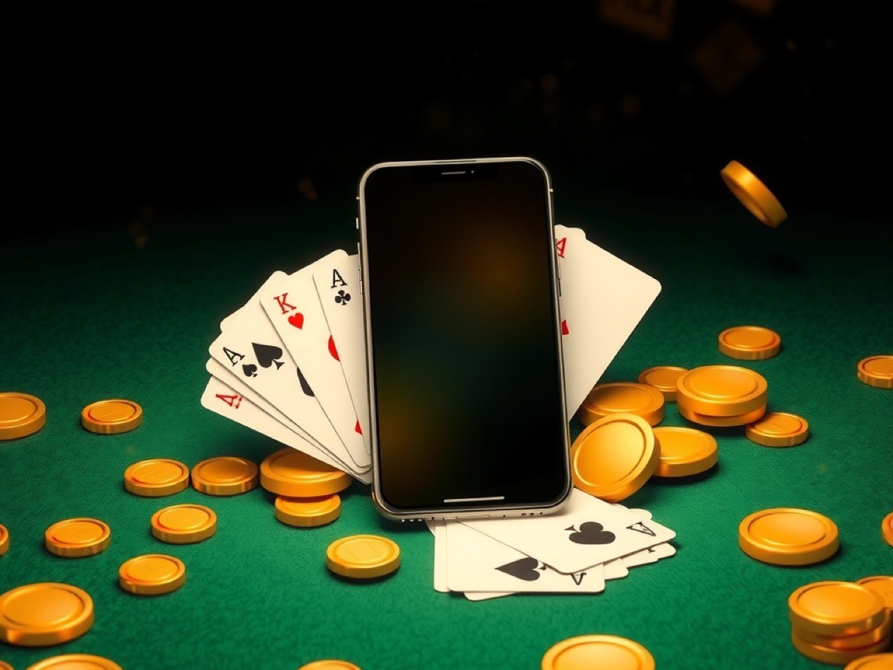 Diwa Lucky hero artwork showing a smartphone on green baize surrounded by fanned rummy cards and gold coins