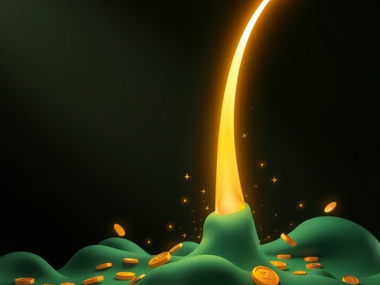 Diwa Lucky hero artwork showing a rising golden rocket trail arc over green baize with coins scattered below