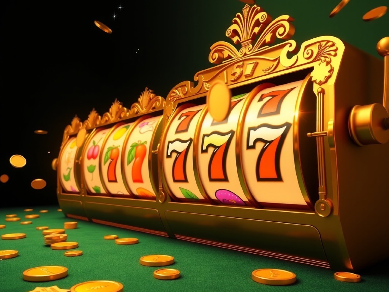 Diwa Lucky hero artwork showing a row of ornate slot machine reels with fruit and seven symbols on green baize